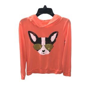 MUDD | Big Girls Soft Long Sleeve Boston Terrier Dog Orange Hooded T Shirt SZ 12